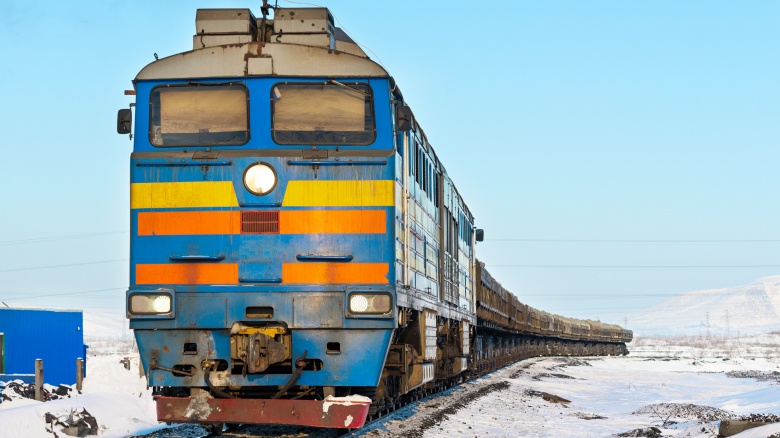 Train on snowy track