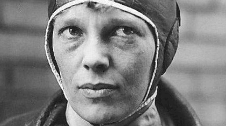 Amelia Earhart in helmet, 1928