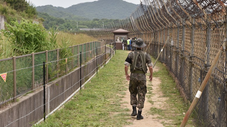 Soldier walking in DMZ