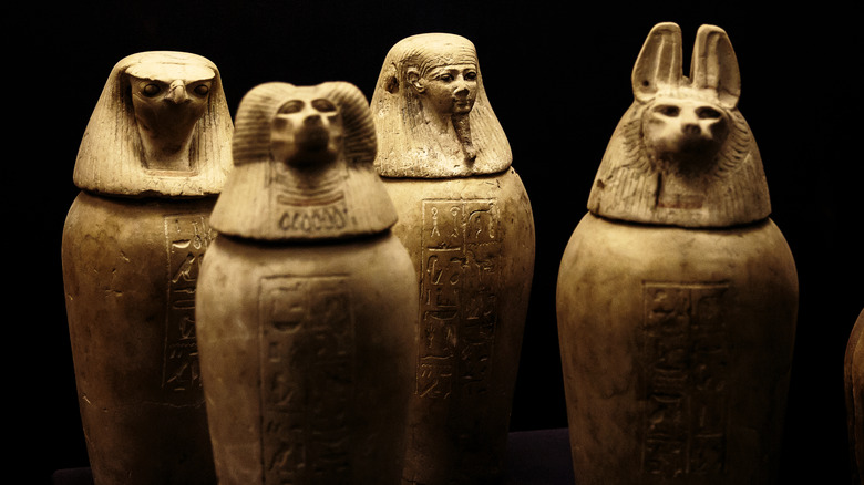 Canopic jars jackal monkey hawk