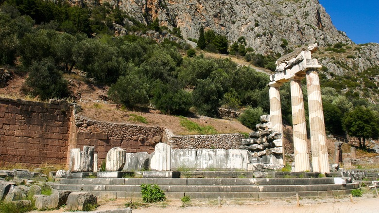 ruins Ancient Greek temple on mountainside