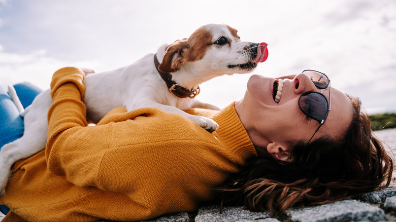 beach cuddles with dog