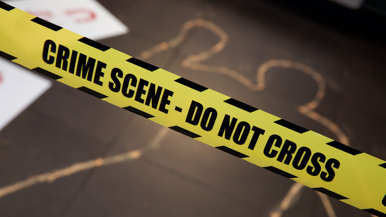 crime scene ribbon chalk outline