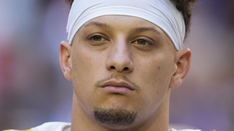 Patrick Mahomes glaring white headband goatee