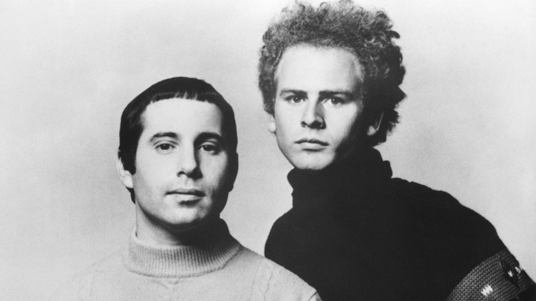 Black and white portrait of Paul Simon and Art Garfunkel