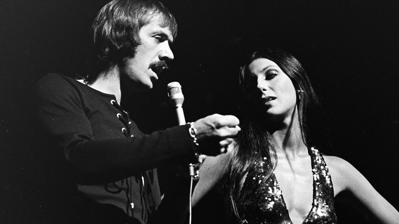 Sonny Bono and Cher performing on stage