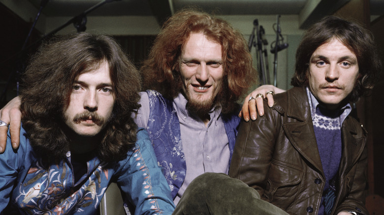 Members of supergroup Cream: Eric Clapton, Ginger Baker, and Jack Bruce