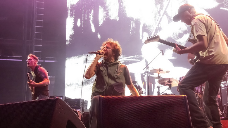 Rage Against the Machine performing on stage