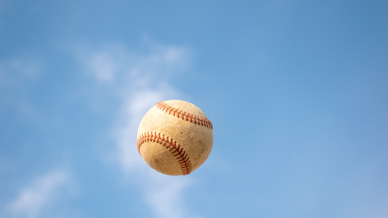 Baseball flying through the sky