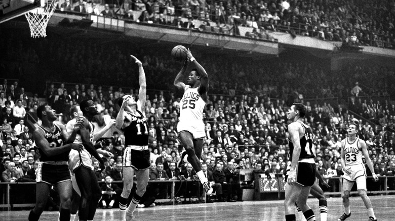 KC Jones shoots against the Lakers