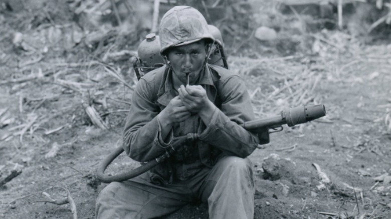 Marine smoking pipe, carrying flamethrower