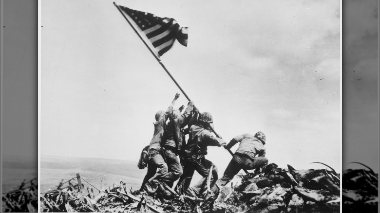 Six Marines raising flag on Iwo Jima