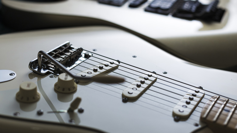 White Fender Strat close-up