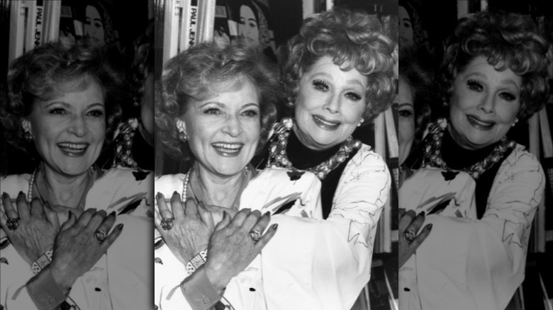 Betty White posing with Lucille Ball