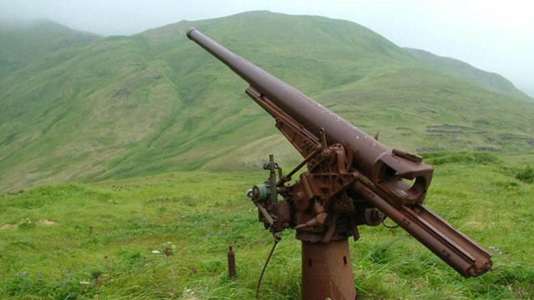 A large rusted gun at the Japanese Occupation Site on Kiska Island