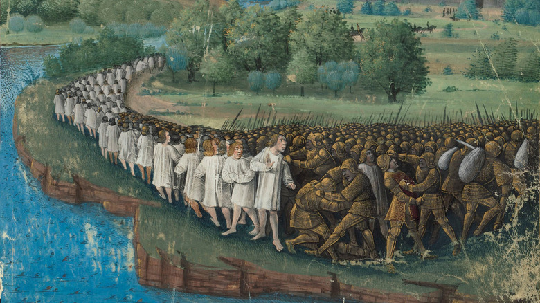 Medieval illuminated manuscript showing Peter the Hermit's People's Crusade of 1096