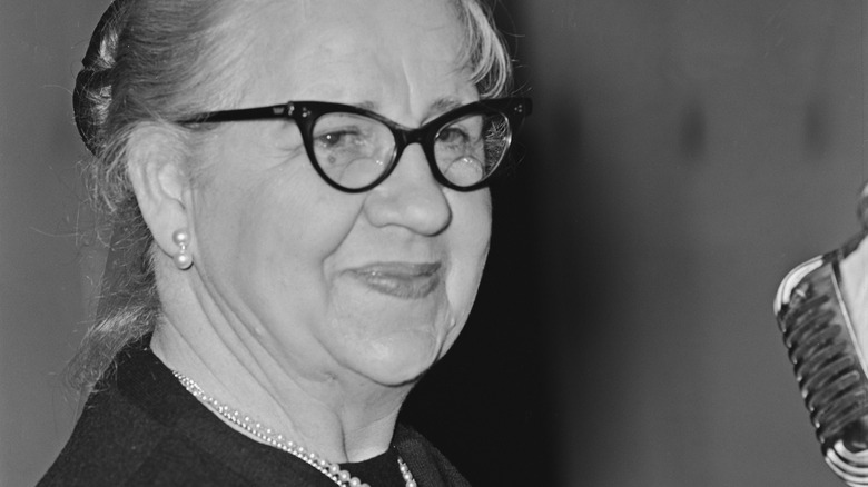 Marguerite Oswald smiling at microphone