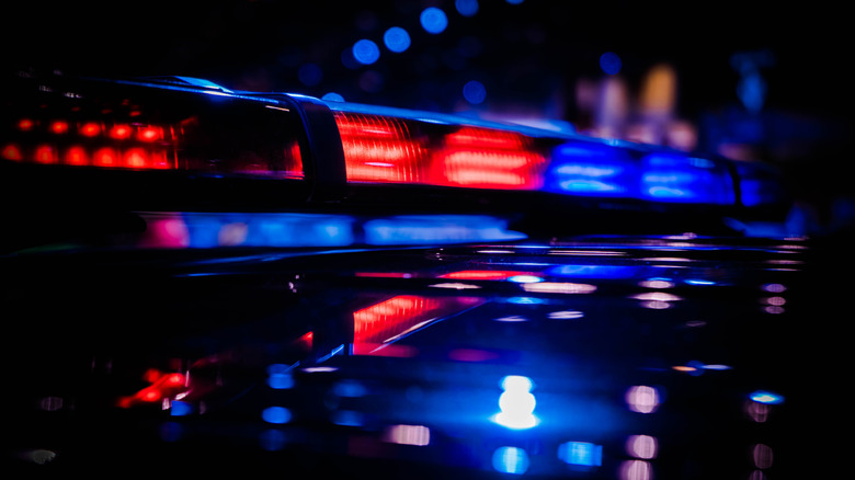 Red and blue emergency lights, closeup