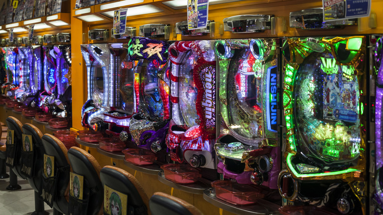 row of pachinko machines in tokyo