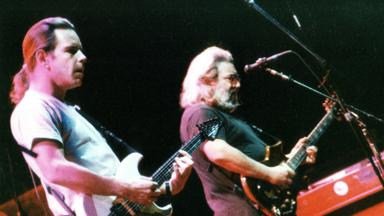 Bob Weir onstagne with Jerry Garcia in the late 1980s
