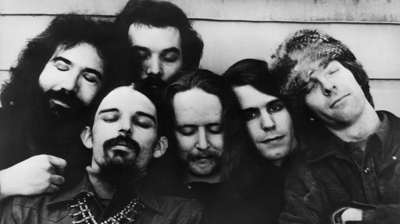 Black and white portrait of The Grateful Dead in the late 1960s