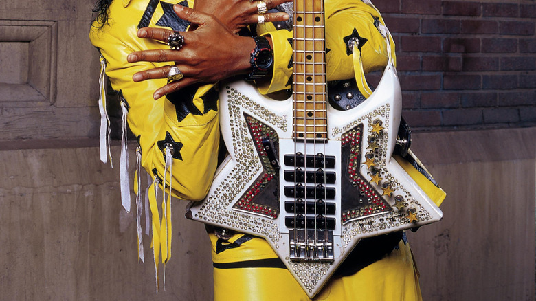 Bootsy Collins triple exposure bass playing shot