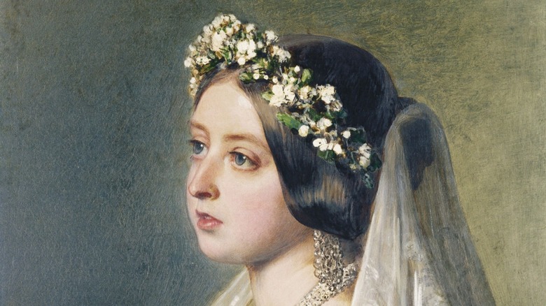 painting of Queen Victoria in flowered veil