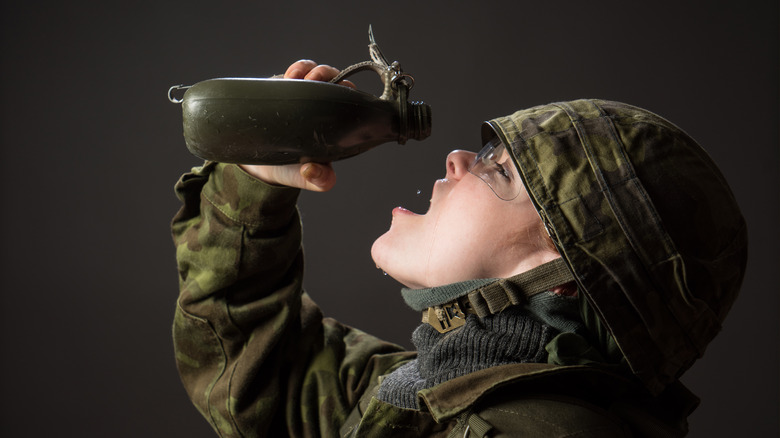 Soldier uniform drinking water canteen