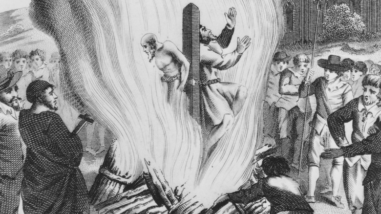 Artwork of people burned at stake