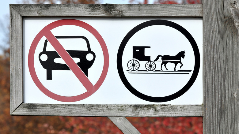Old Order Amish sign prohibiting cars