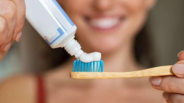 Toothpaste on a toothbrush