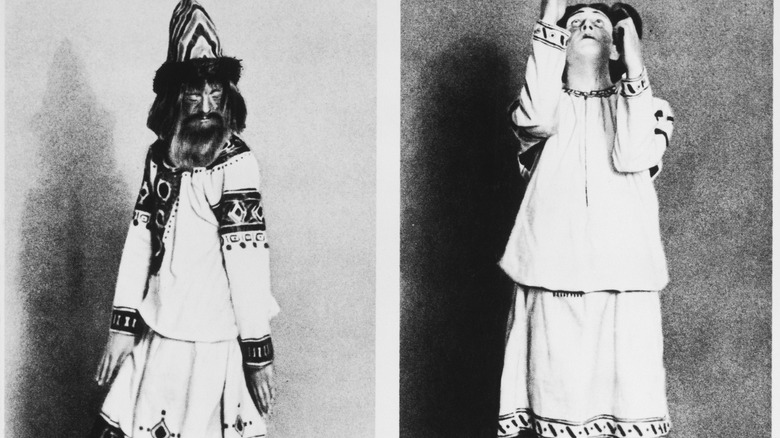 Two ballerinas in rite of spring costumes