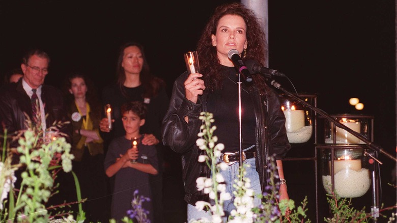 Denise Brown speaking at a vigil
