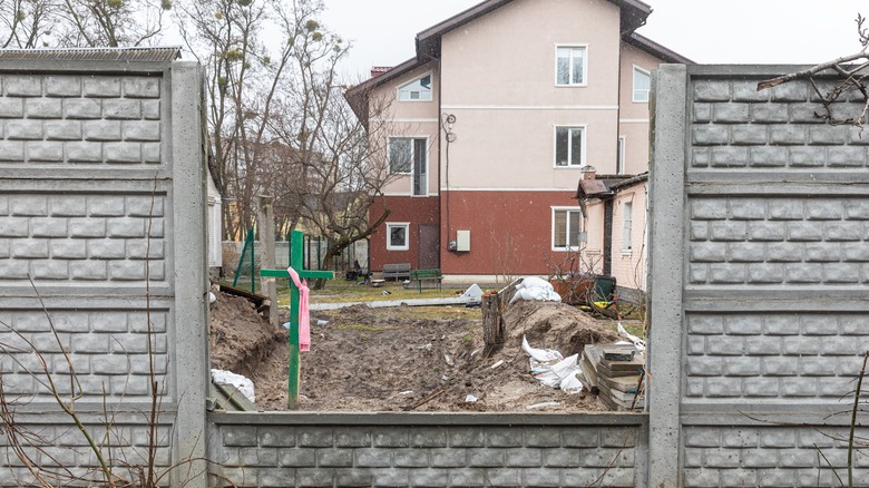 Wooden crosses in Bucha