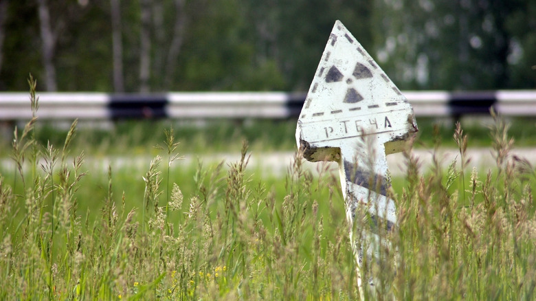 hazard sign by Techa river