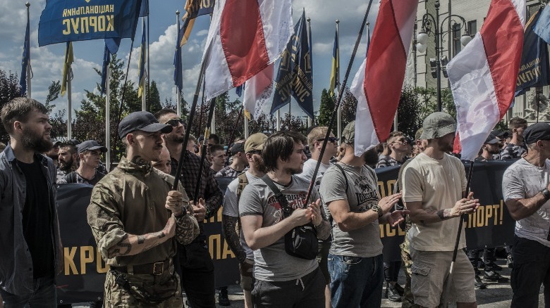 Azov battalion soldiers protesting