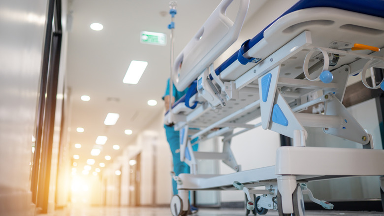 hospital hallway with a gurney