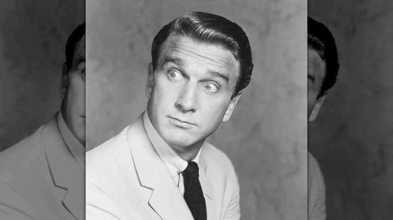 Black and white photo of Leslie Nielsen