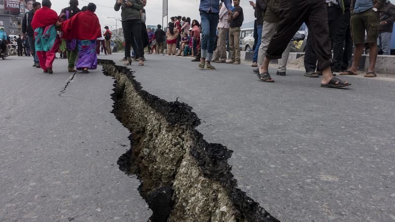 Earthquake-damaged road in Nepal.