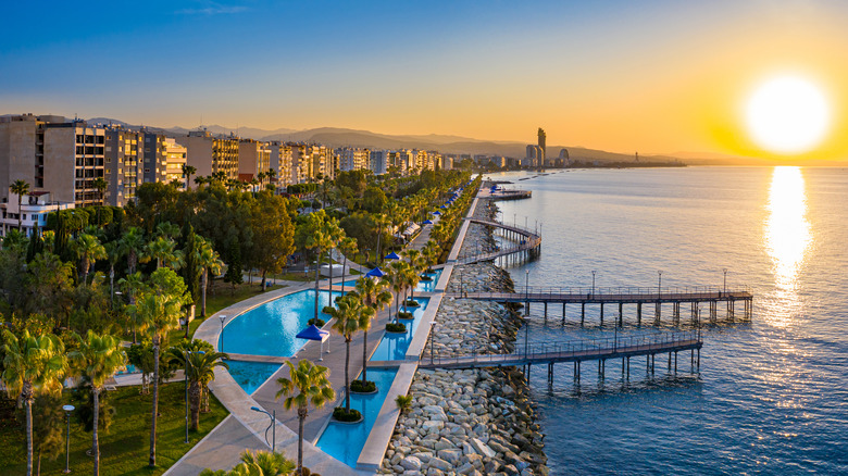 cyprus coast with sunset