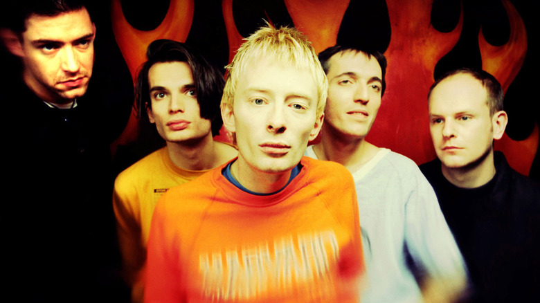 Radiohead in early 90s staring at camera