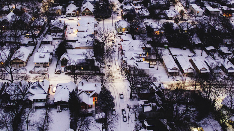 aerial view of Cabbagetown, Toronto in snow