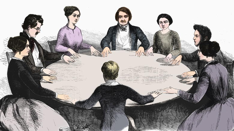 vintage magazine illustration of a seance
