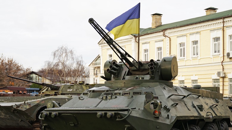 tank with a Ukrainian flag