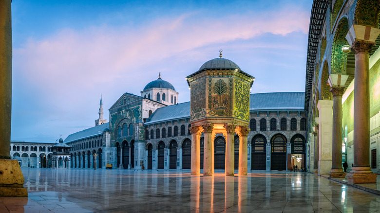 Damascus great mosque colonade marble mosaics