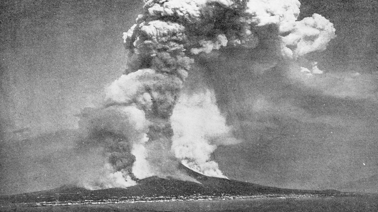 black white photo Mount Vesuvius eruption