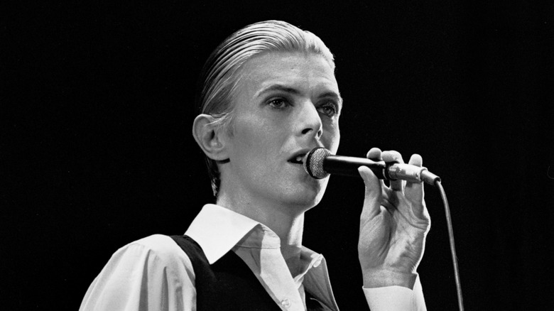 David Bowie scowling onstage in 1973
