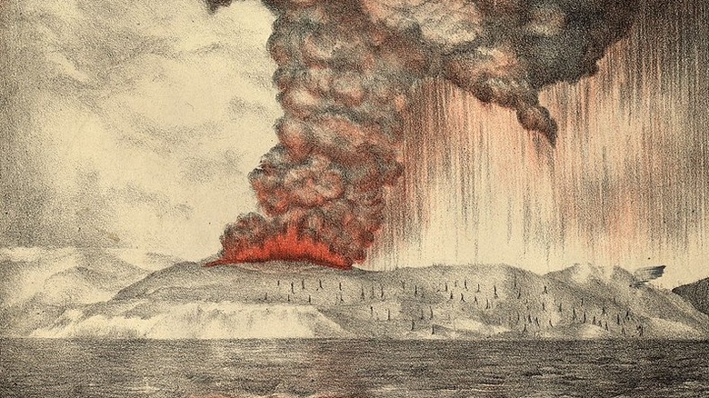1888 lithograph of 1883 Krakatoa eruption