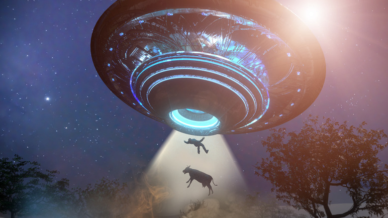 UFO beaming cow human