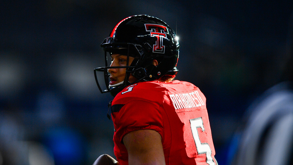 Patrick Mahomes on the field during a Texas Tech game